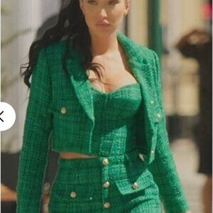 AQUA X Maeve Reilly 3-Piece Green Tweed Skirt Suit, Sz Small